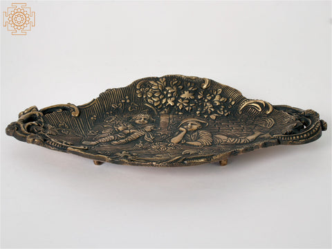 9" Designer Brass Tray | Table Decor Showpiece