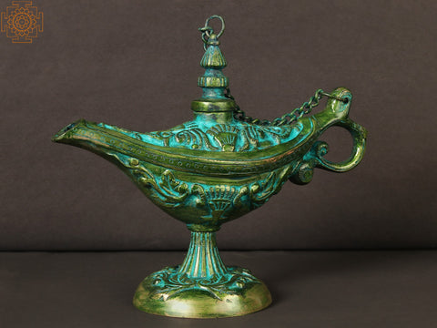 9" Aladin Magic Chiraag in Brass | Home Decor