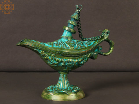 9" Aladin Magic Chiraag in Brass | Home Decor