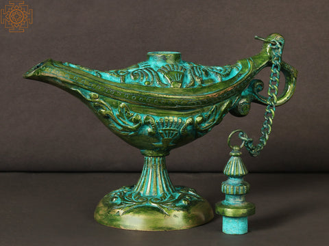 9" Aladin Magic Chiraag in Brass | Home Decor