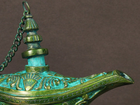 9" Aladin Magic Chiraag in Brass | Home Decor