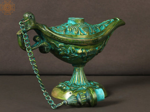 9" Aladin Magic Chiraag in Brass | Home Decor