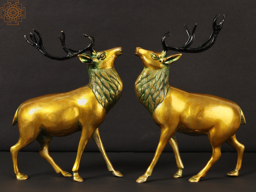 9" Antelope Pair Brass Statue for Home Decor
