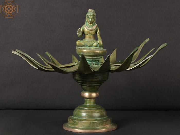 13" Lord Shiva Blessing Brass Statue with Lotus Shrine