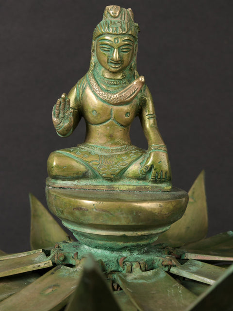 13" Blessing Lord Shiva Brass Statue Inside The Collapsible Lotus