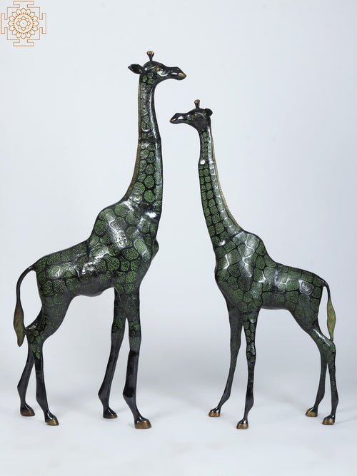 46" Pair of Giraffe Handmade Brass Statues
