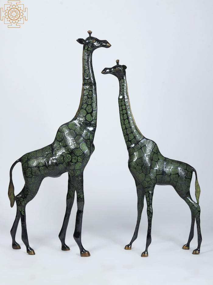 46" Pair of Giraffe Handmade Brass Statues