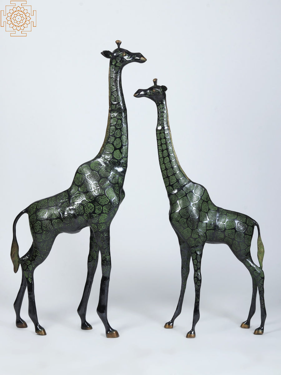 46" Pair of Giraffe Handmade Brass Statues