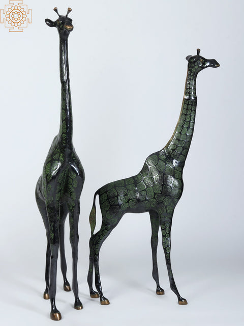 46" Pair of Giraffe Brass Statue