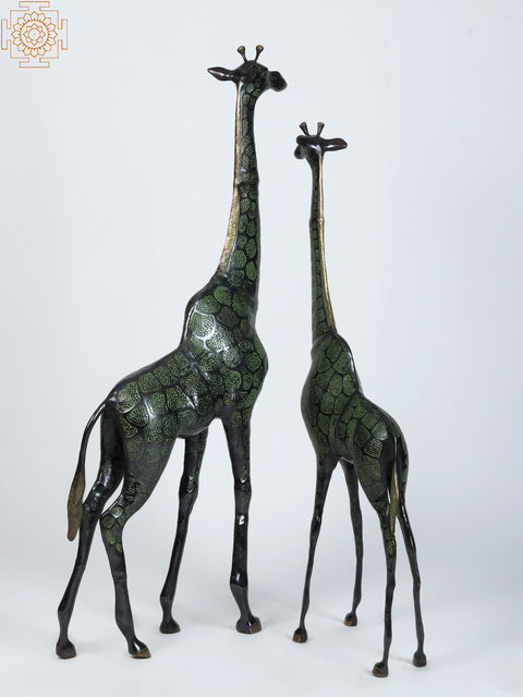46" Pair of Giraffe Brass Statue