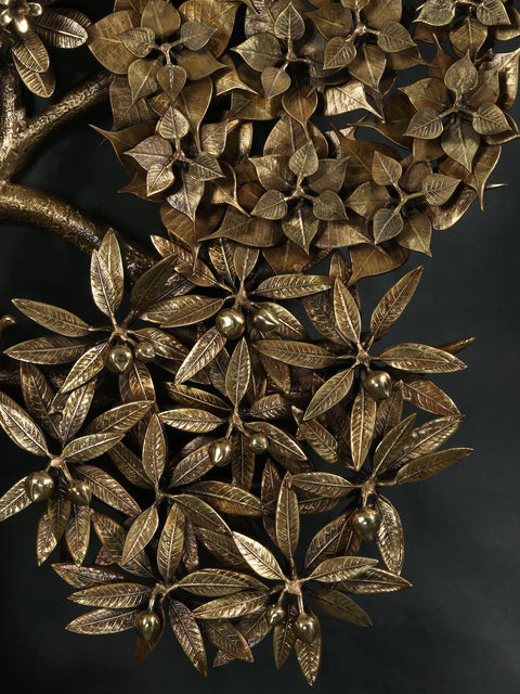 48" Large Five Different Leaves Design Tree of Life in Brass | Wall Mounted