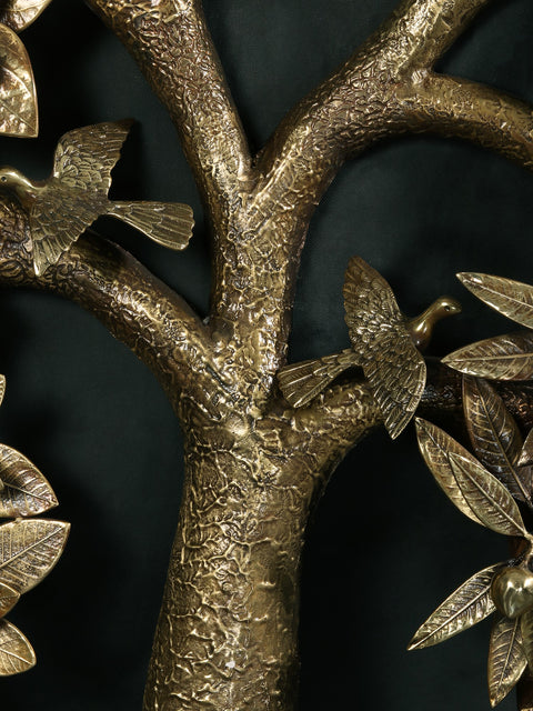 48" Large Five Different Leaves Design Tree of Life in Brass | Wall Mounted