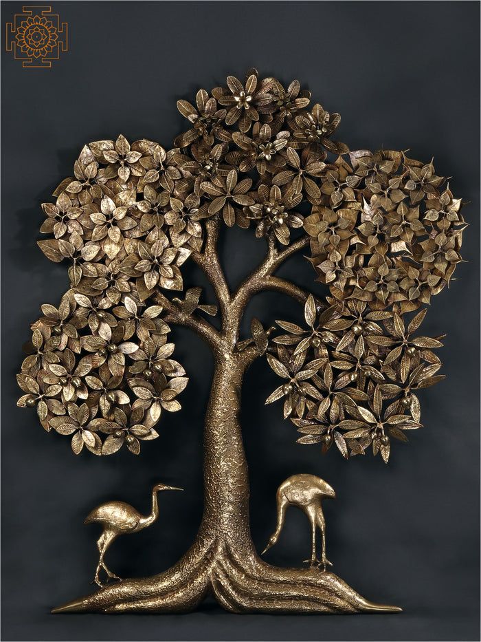48" Large Five Different Leaves Design Tree of Life in Brass | Wall Mounted