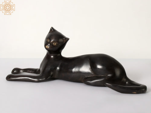 15" Handmade Brass Cat Statue for Home Decor
