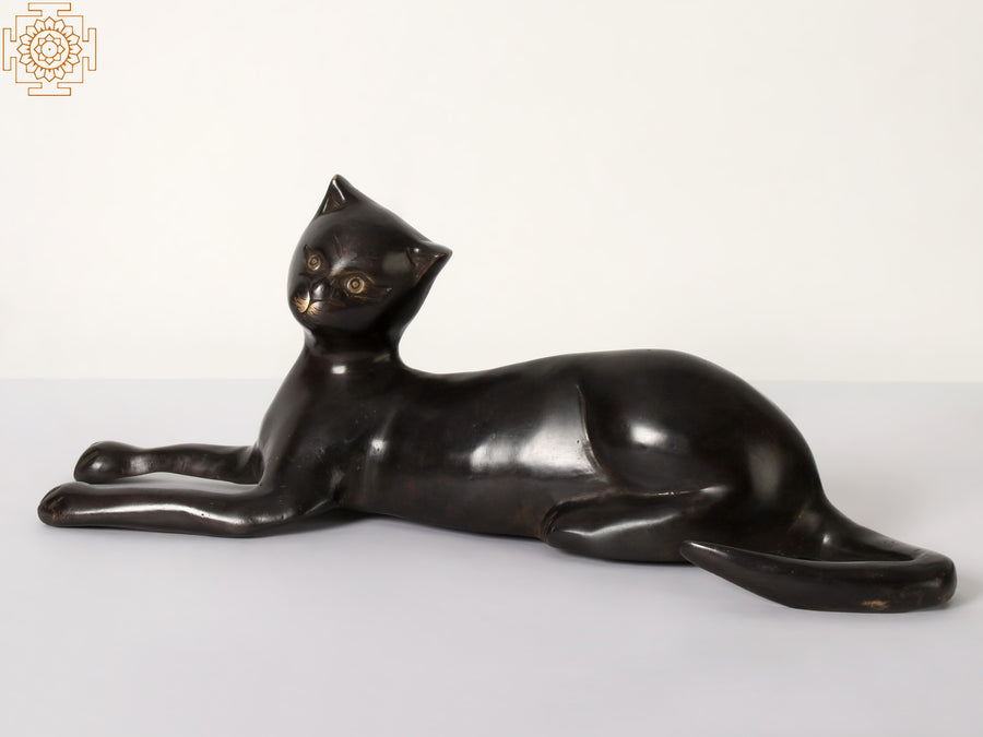 15" Handmade Brass Cat Statue for Home Decor