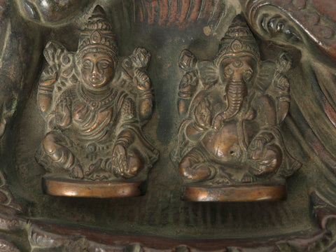 8" Brass Lakshmi Ganesha Carved In Conch | Wall Hanging Idols