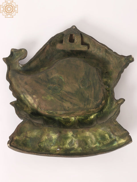 8" Brass Lakshmi Ganesha Carved In Conch | Wall Hanging Idols