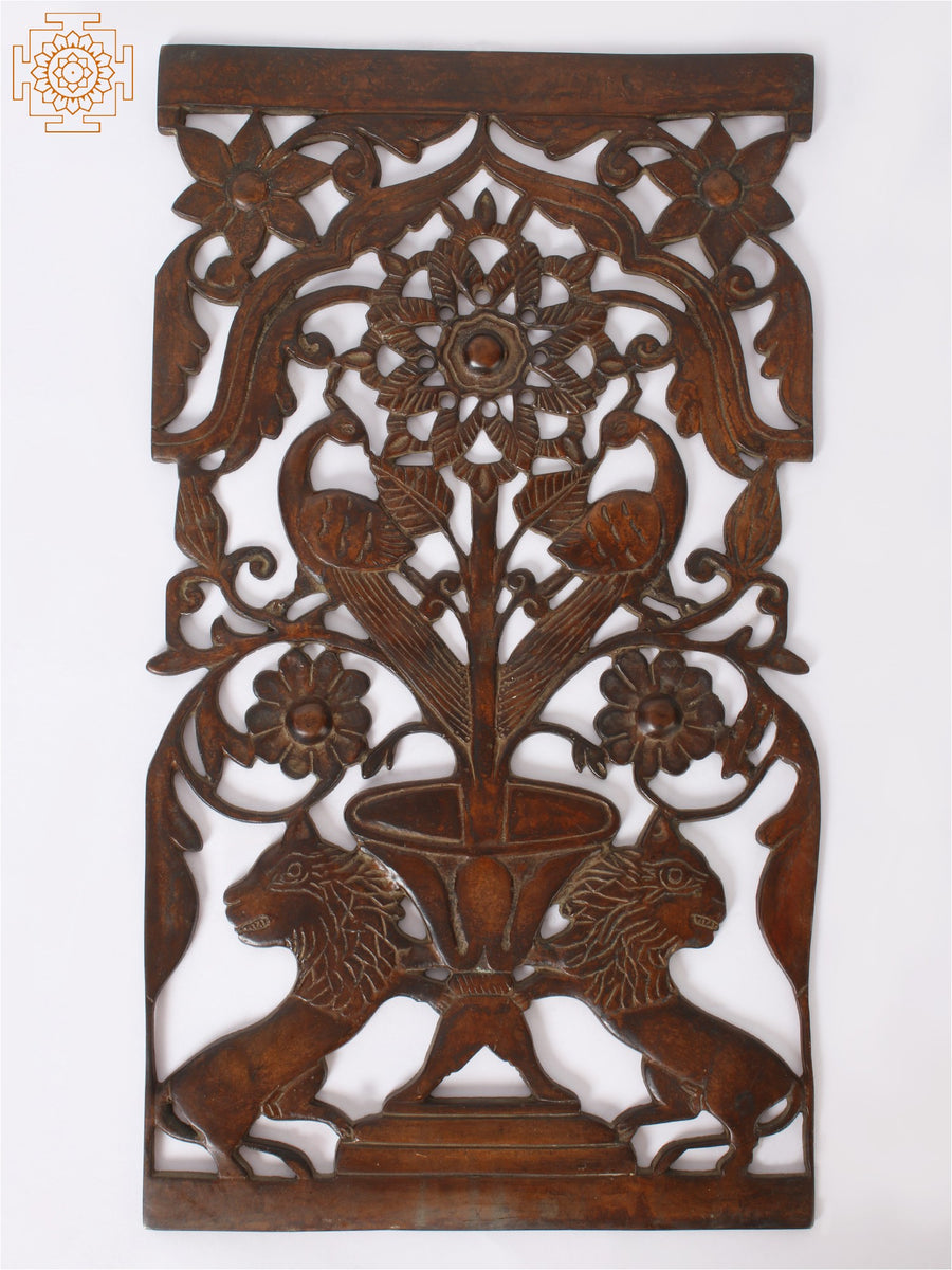 14" Brass Flower Design Wall Hanging for Home Decor