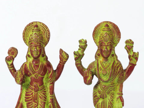 8" Brass Lord Vishnu with Goddess Lakshmi Statue