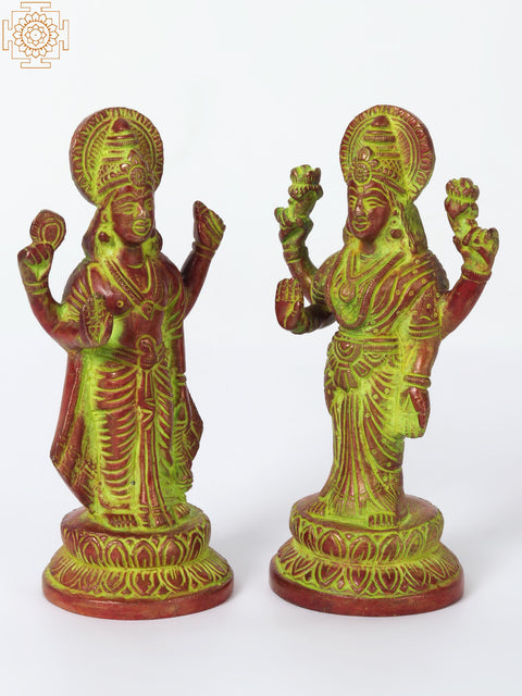 8" Brass Lord Vishnu with Goddess Lakshmi Statue