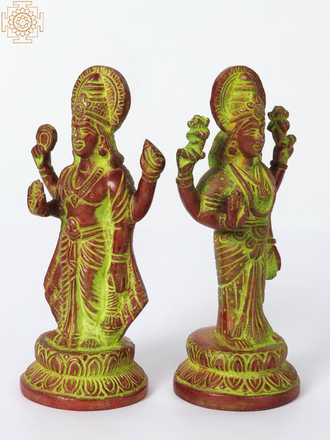 8" Brass Lord Vishnu with Goddess Lakshmi Statue