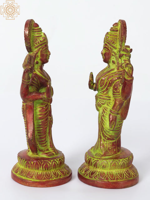 8" Brass Lord Vishnu with Goddess Lakshmi Statue
