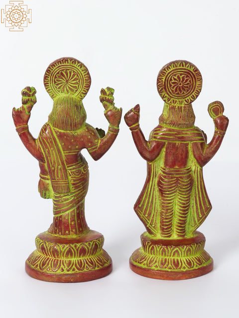 8" Brass Lord Vishnu with Goddess Lakshmi Statue