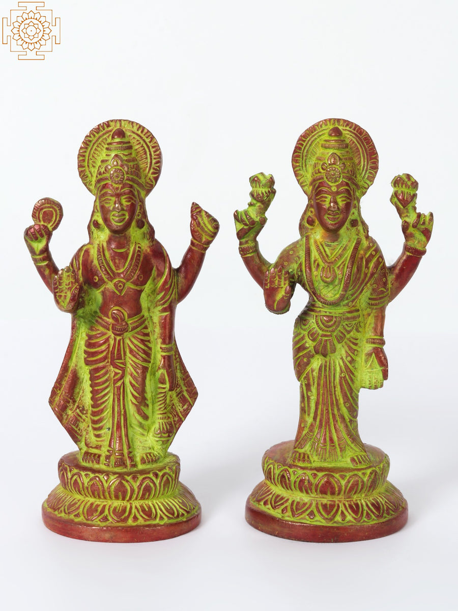 8" Brass Lord Vishnu and Goddess Lakshmi Handmade Statue