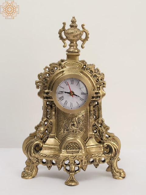 14" Tabletop Brass Clock with Roman Counting | Made In India