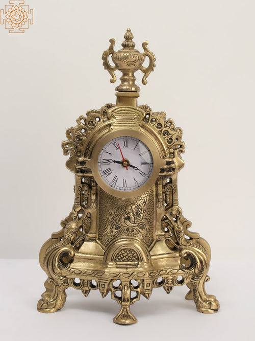 14" Tabletop Brass Clock with Roman Numerals