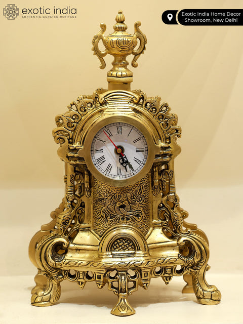 14" Tabletop Brass Clock with Roman Counting | Made In India