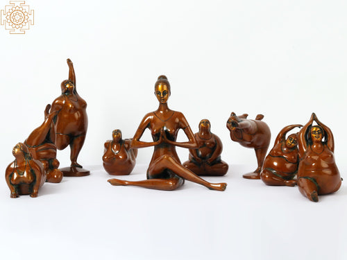 14" Brass Yoga Ladies Statue Home Decor