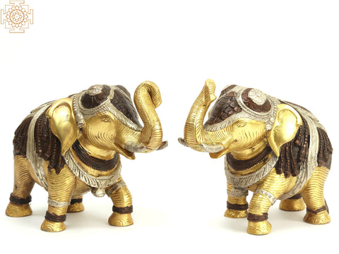 7" Brass Decorative Elephant Pair | Home Decor
