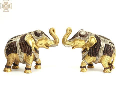 7" Brass Decorative Elephant Pair | Home Decor