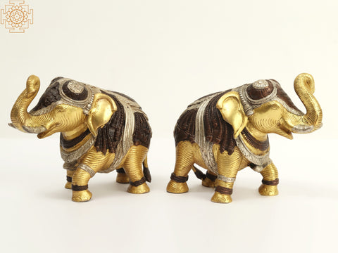 7" Brass Decorative Elephant Pair | Home Decor