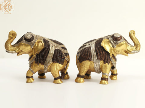 7" Brass Decorative Elephant Pair | Home Decor