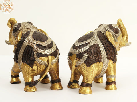 7" Brass Decorative Elephant Pair | Home Decor