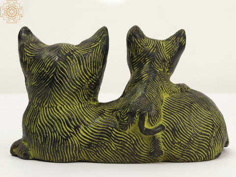 5" Small Brass Decorative Cat and Kitten Statue