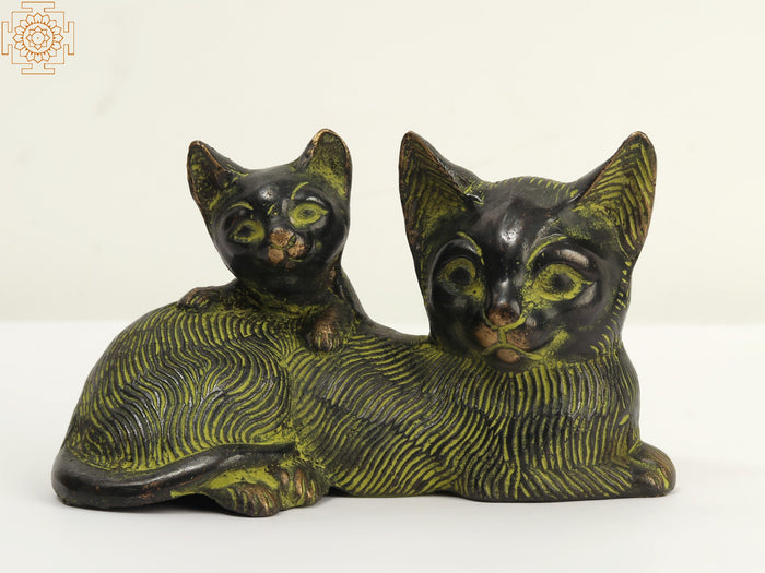 5" Brass Cat and Kitten Decorative Statue for Home Decor