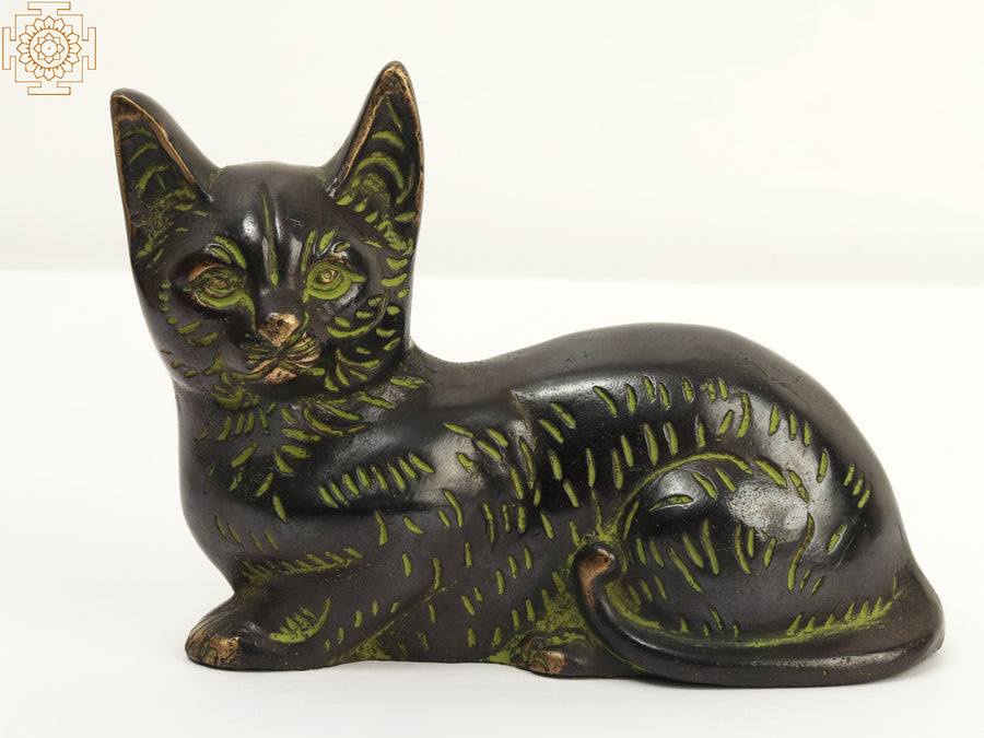 6" Small Brass Cat Statue Home Decor
