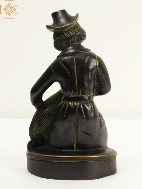 A Hat Girl Loving Her Pet Dog | Brass Statue | Home Decor