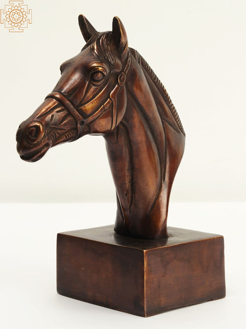 7" Brass Horse Head on Pedestal Statue for Home Decor