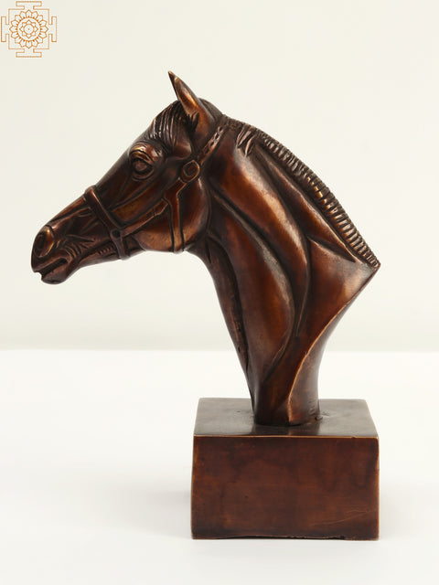 7" Brass Horse Head on Pedestal Statue | Home Decor