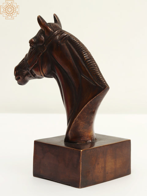 7" Brass Horse Head on Pedestal Statue | Home Decor