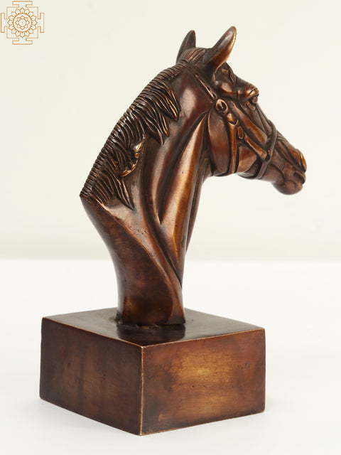 7" Brass Horse Head on Pedestal Statue | Home Decor