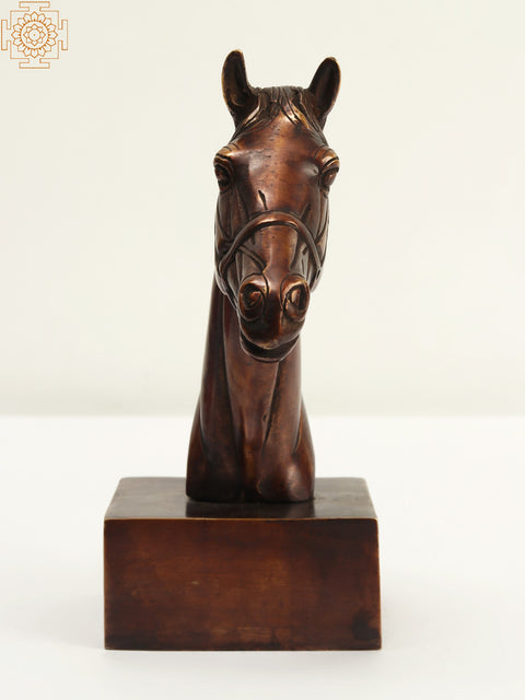 7" Brass Horse Head on Pedestal Statue | Home Decor