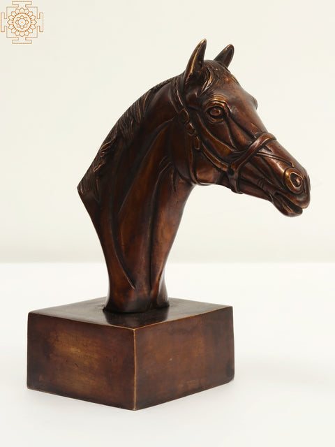 7" Brass Horse Head on Pedestal Statue | Home Decor