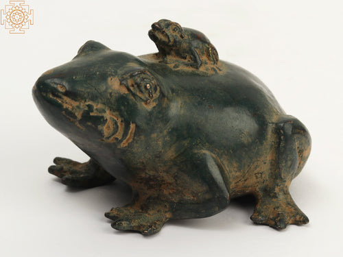 3" Small Brass Child Frog on Mother Statue for Home Decor