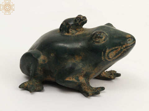 3" Small Brass Child Frog on Mother Statue | Home Decor Figurine Mother and Son