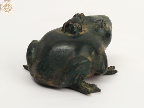 3" Small Brass Child Frog on Mother Statue | Home Decor Figurine Mother and Son
